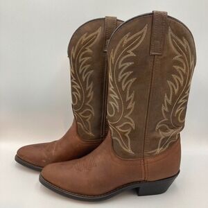 Laredo Western Cowboy Boots Leather Brown Stitch Design Mens 7.5 M